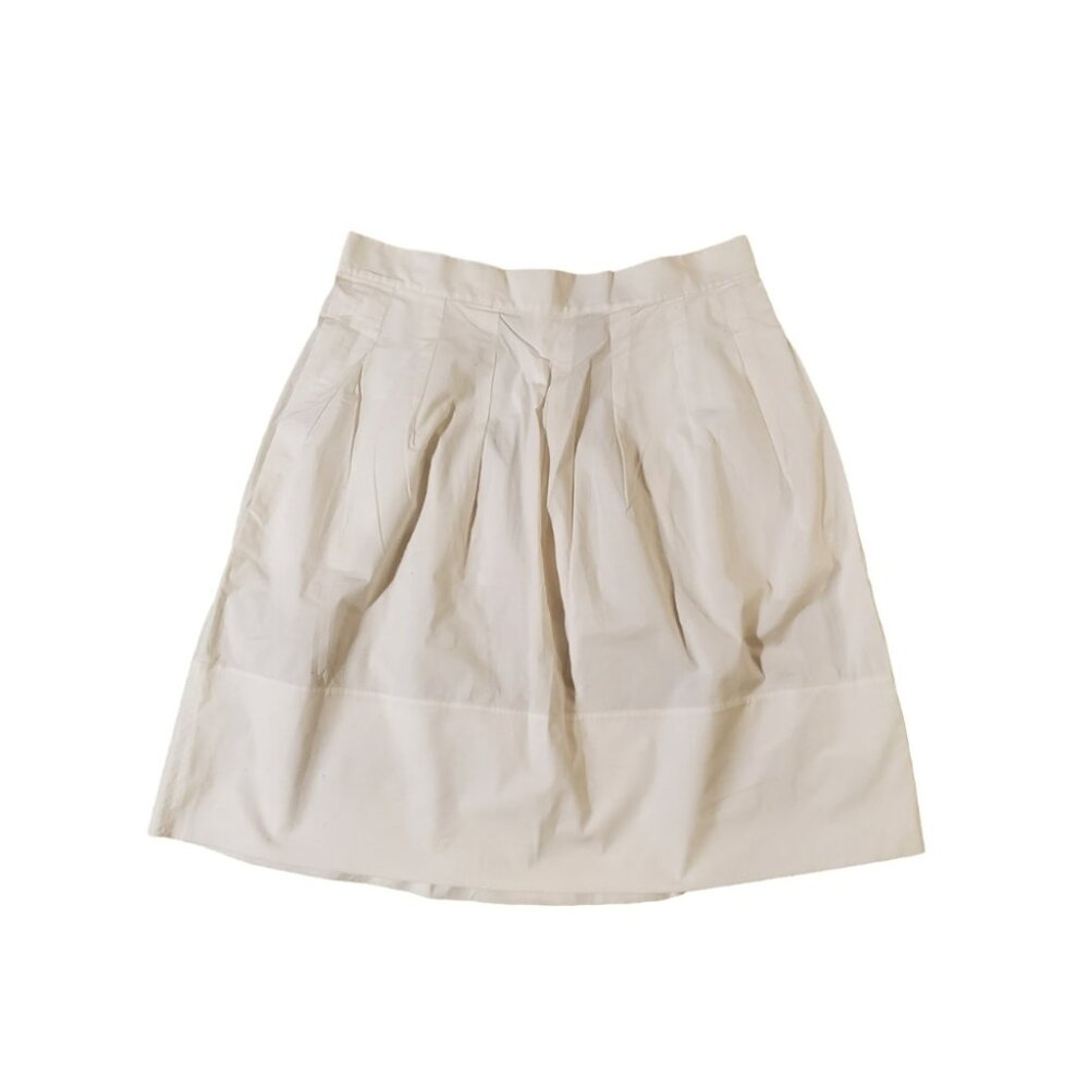DKNY | Crisp Pleated Cotton  White High Waist Unlined Mini Skirt (Size 10)